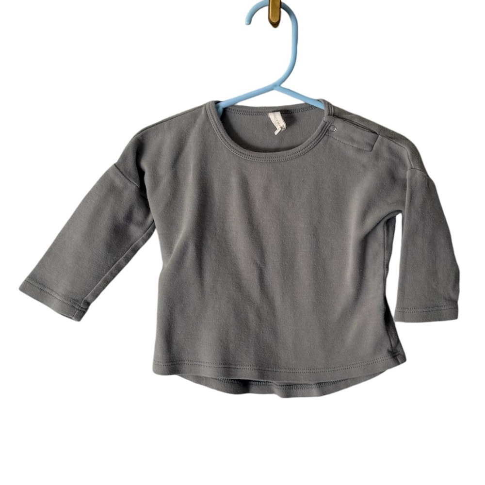 Quincy Mae Grey Green Long Sleeve Organic Cotton Shirt Size 6-12 Months
